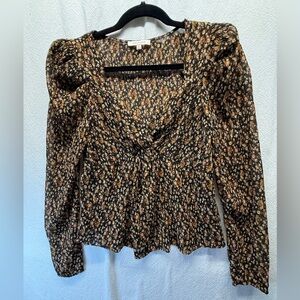 Skies Are Blue Mini Floral Milkmaid Blouse Sweetheart Neckline Puff Sleeves BOHO